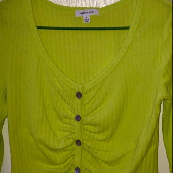 Neon Button Up Long Sleeved Crop Top - Picture 2 of 6
